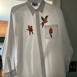 Stylish White Blouse with Vibrant Parrot Design